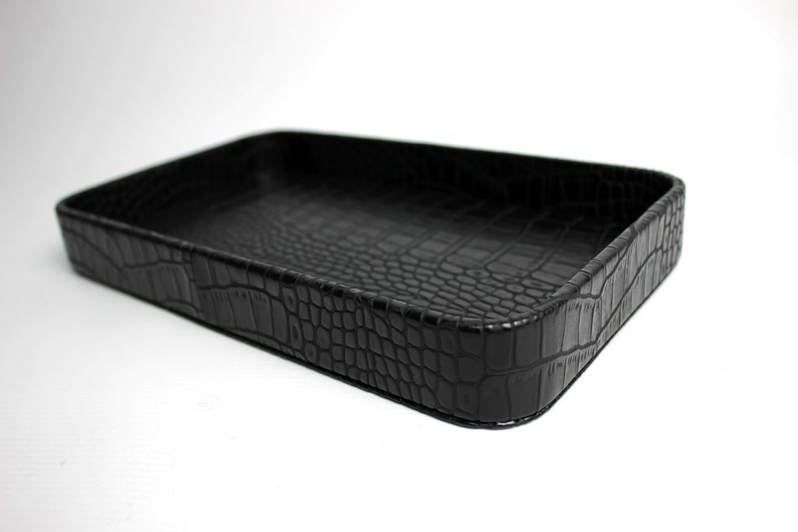 Vanity Tablett abgerundet mit Rand in Krokoleder schwarz