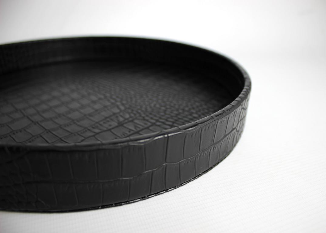 Signature tray leather round red gray