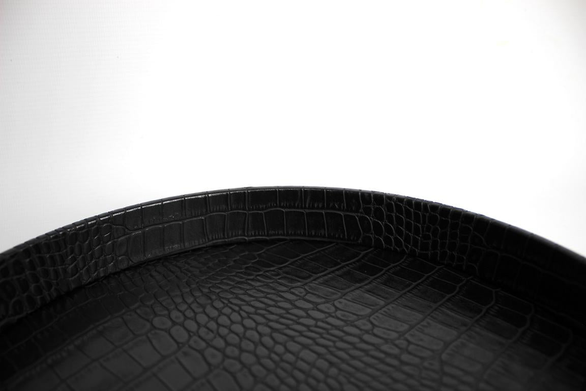 Signature tray leather round red gray