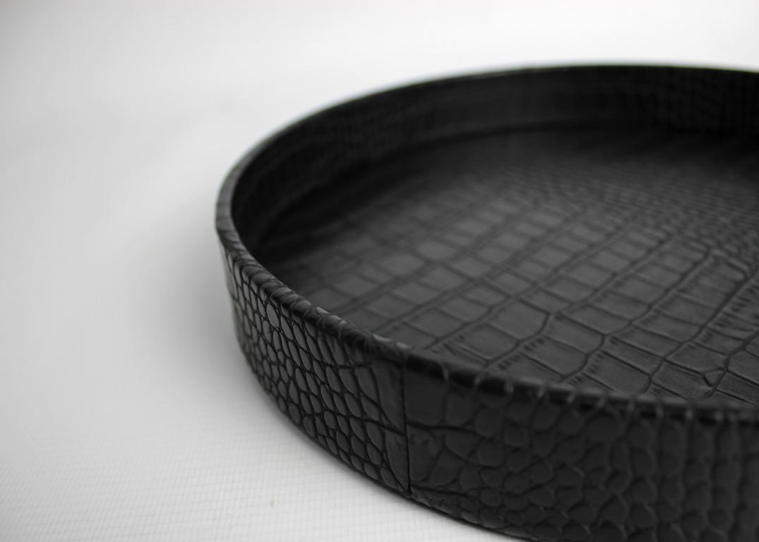 Signature tray leather round red gray