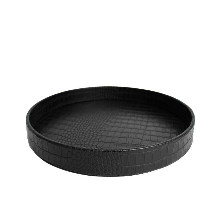 Signature tray leather round red gray