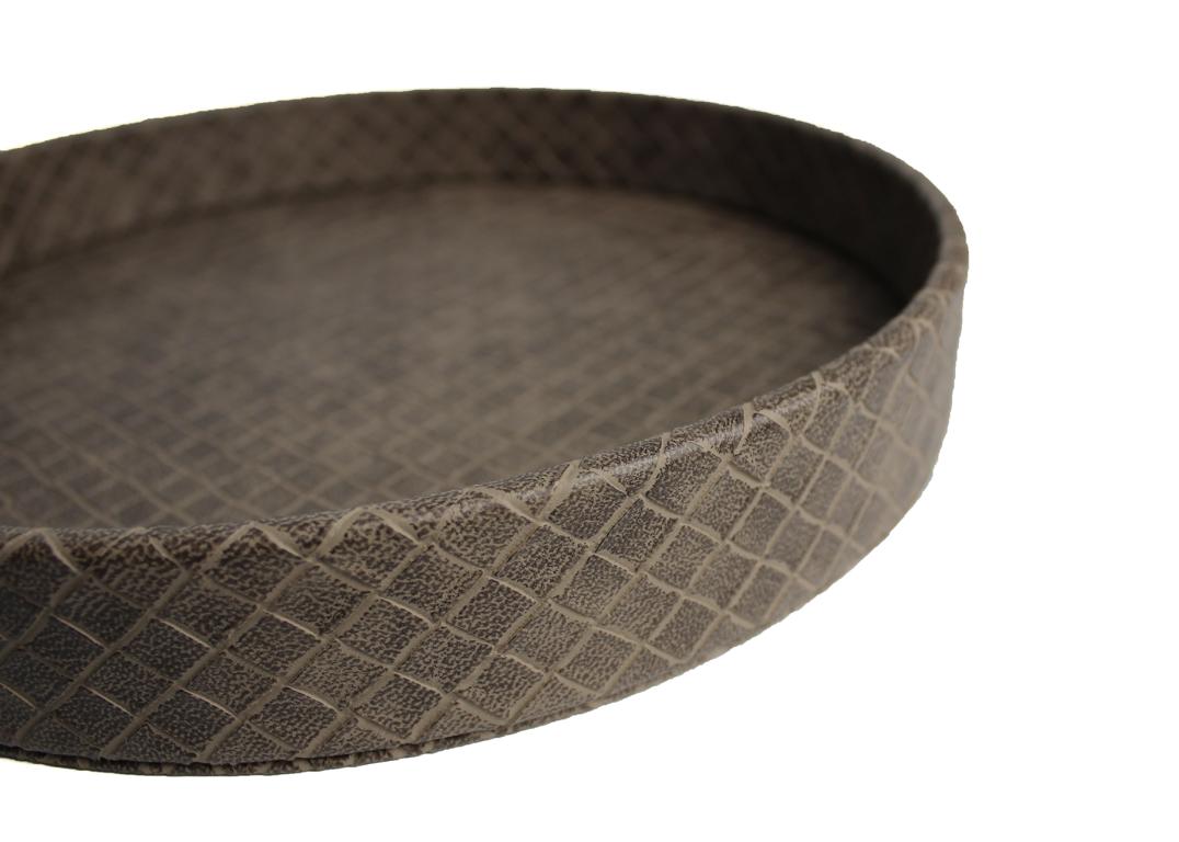 Signature tray leather round red gray