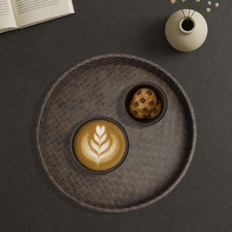 Signature tray leather round red gray
