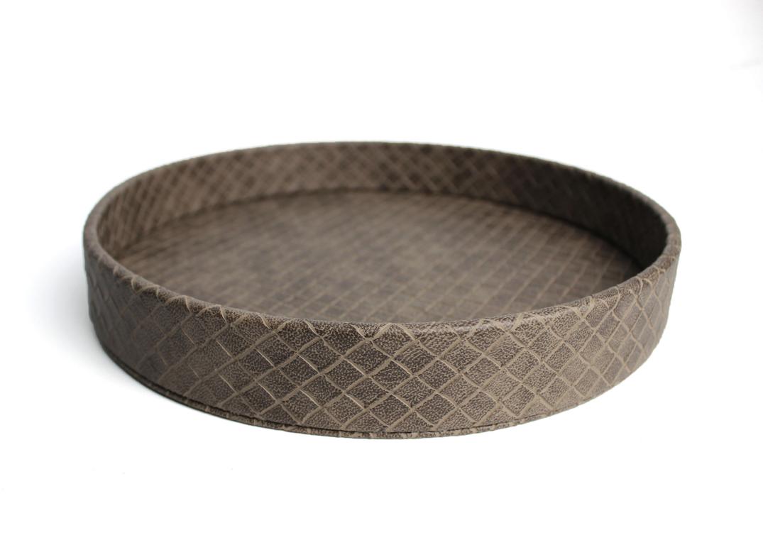 Signature tray leather round red gray