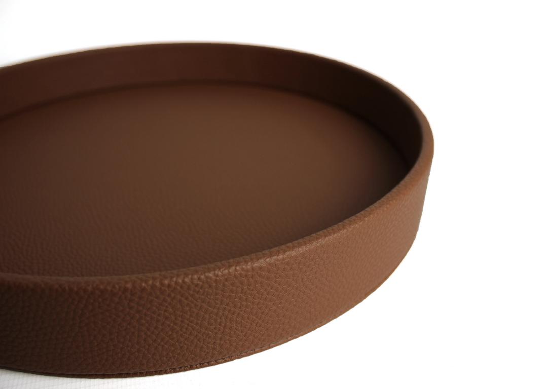 Signature tray leather round red gray