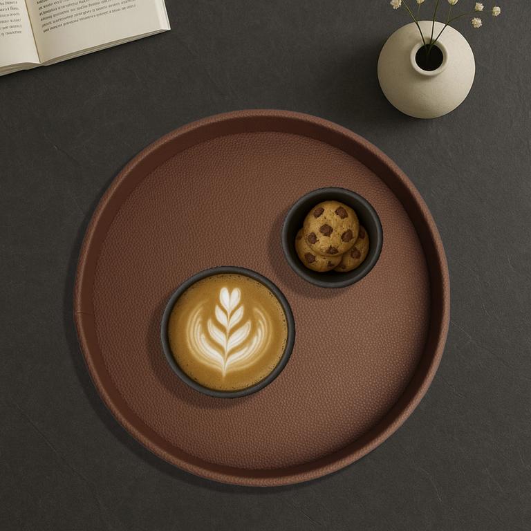 Signature tray leather round red gray