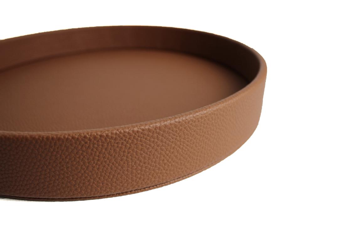 Signature tray leather round red gray