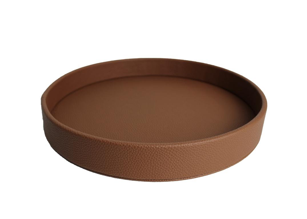 Signature tray leather round red gray