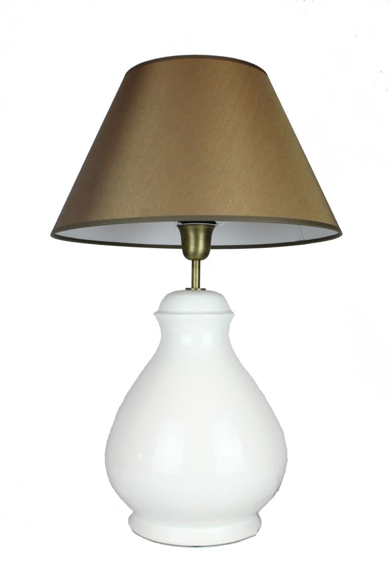 Keramiklampe bauchig creme weiß mit schwarzem Lampenschirm