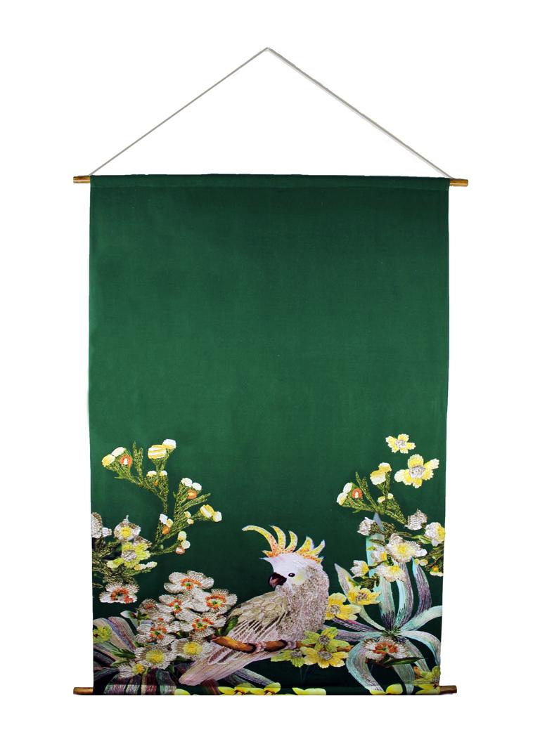 Wandbehang mit Kakadu in grün aus Baumwolle zum Dekorieren der Wand