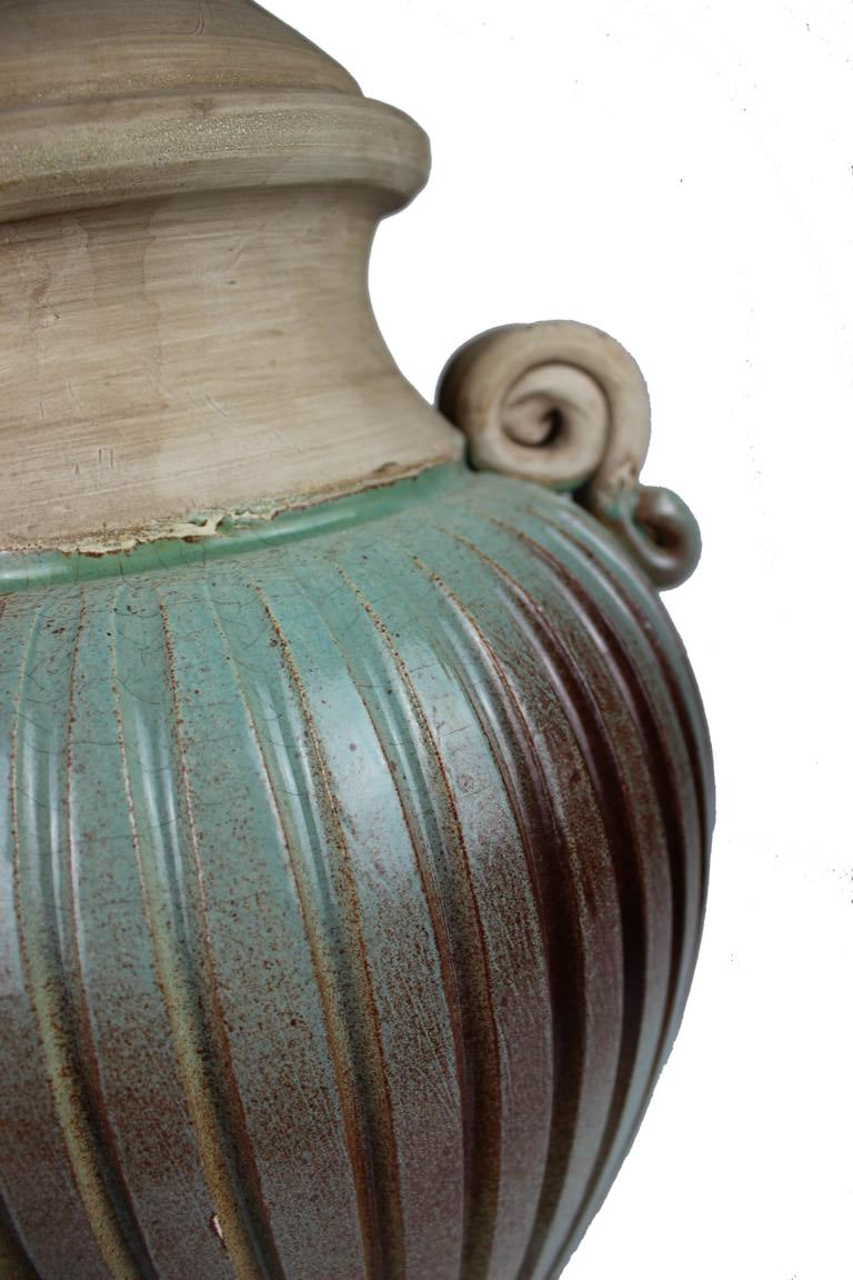 italieneische Steinzeug Lampe in grau türkis