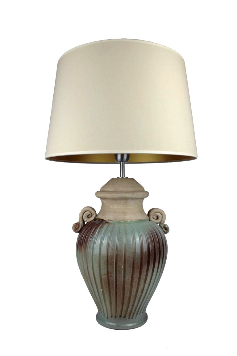 klassische Tischlampe aus Steinzeug mit beigem Schirm