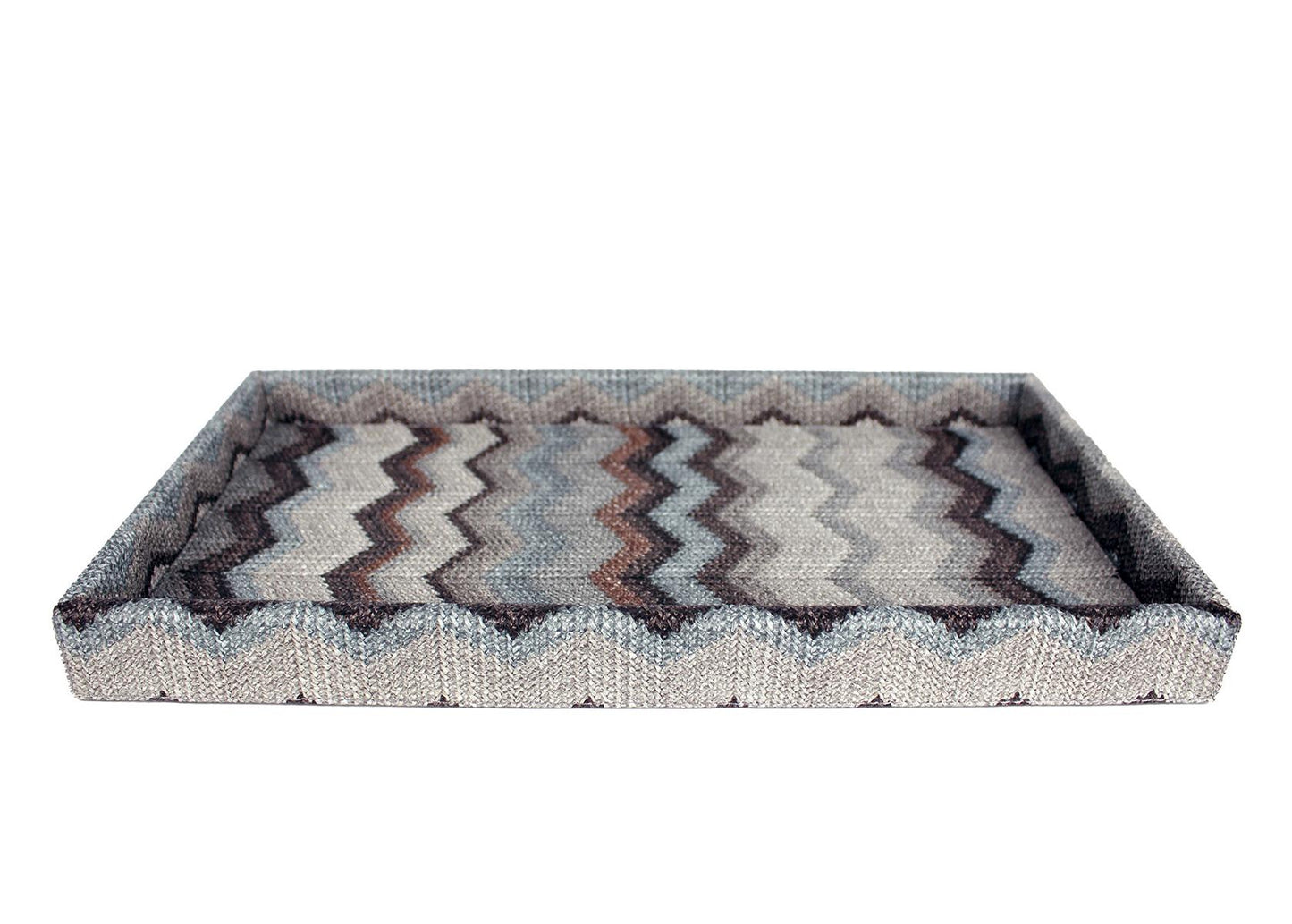 längliches blaues Tablett mit Muster aus Kunstleder in Strickoptik