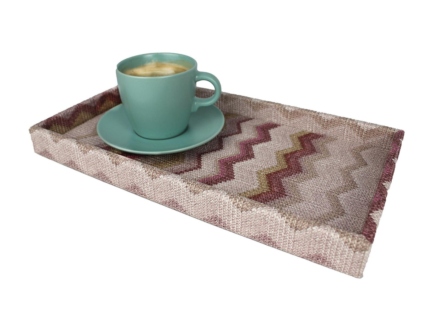 rosa Tablett aus Kunstleder beschichtet zum Servieren von Kaffee