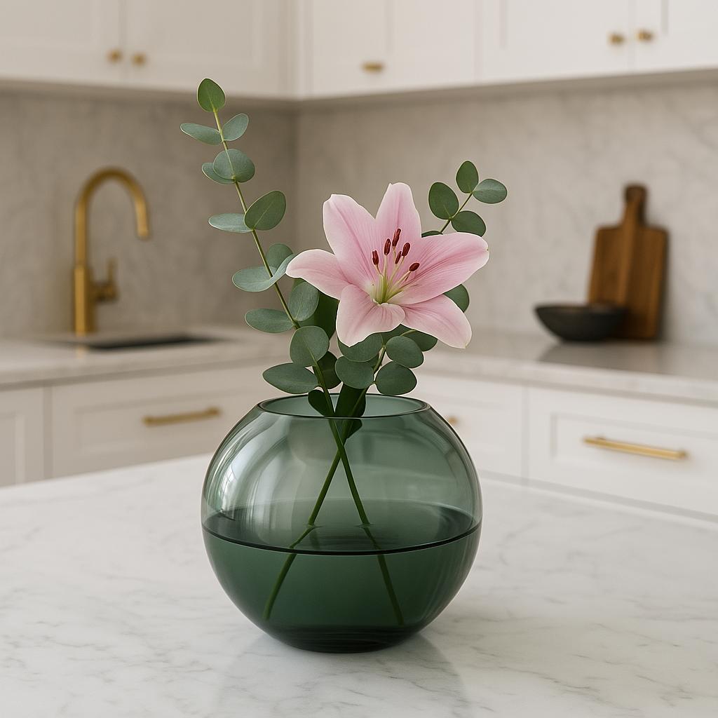 Kugelvase Vase Glas rund grau braun Glasvase