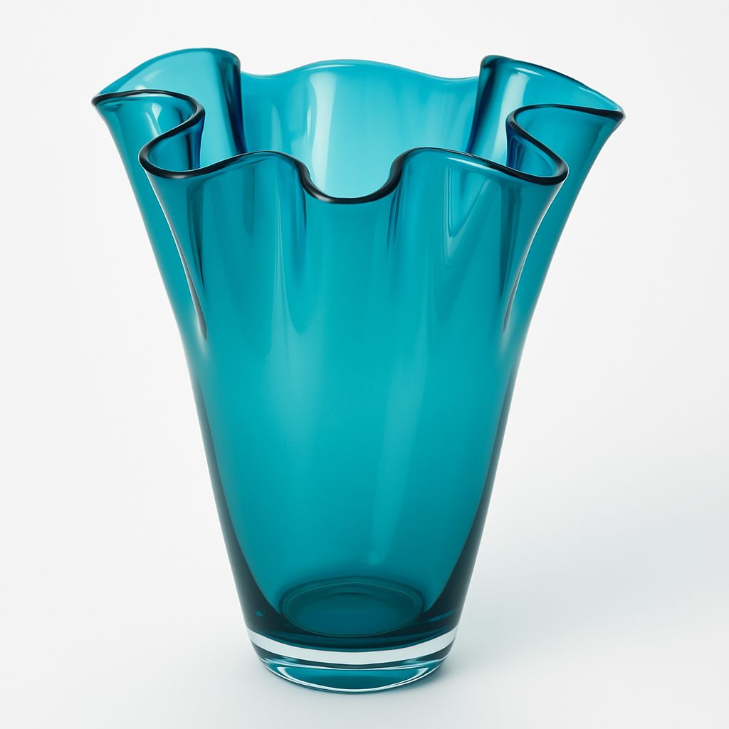 türkis farbene Vase handgemacht mit gewelltem Rand