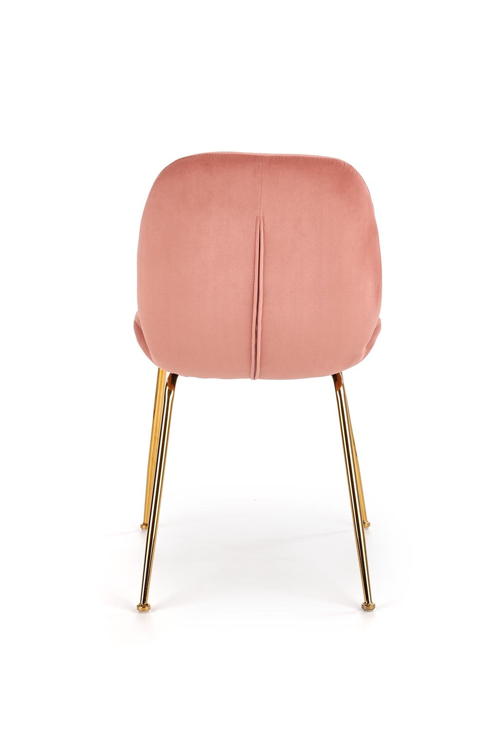 Stuhl in rosa farbenem Samt mit goldenen Metallbeinen
