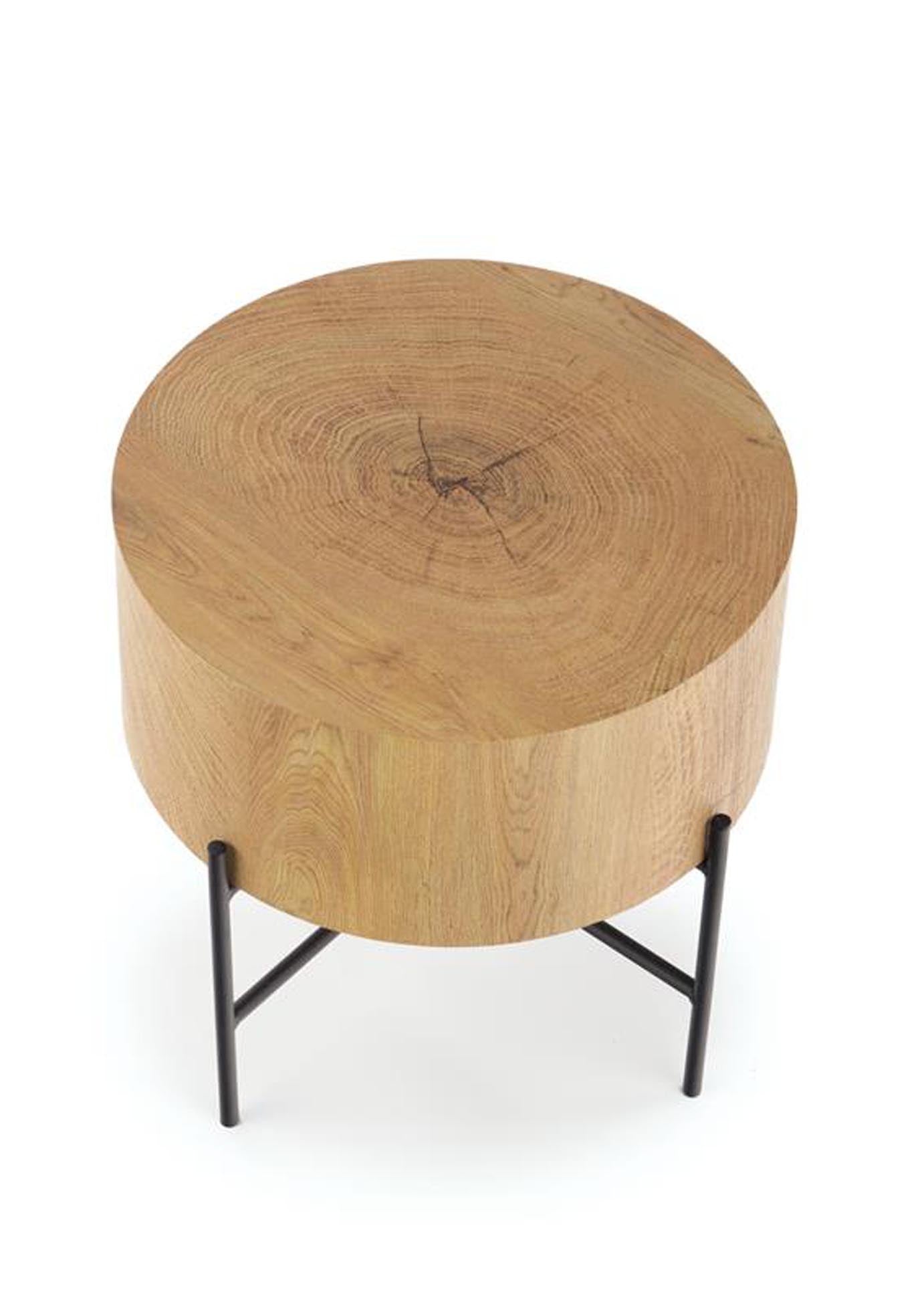 runder kleiner Tisch in Holz mit Metallbeinen