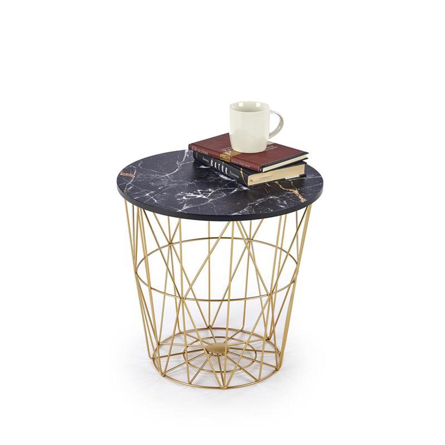 Beistelltisch gold mit schwarzer Marmor Optik Platte