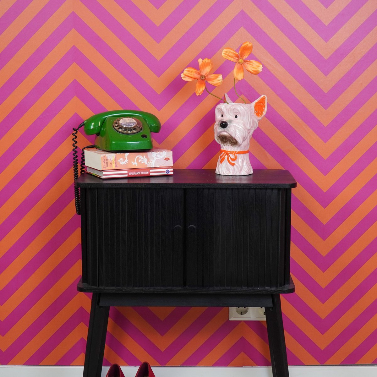 Vase -Hund Yorshire Terrier - Pink/Orange Keramik