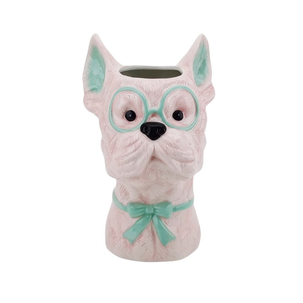 Vase Hund Bulldogge mint creme in Keramik