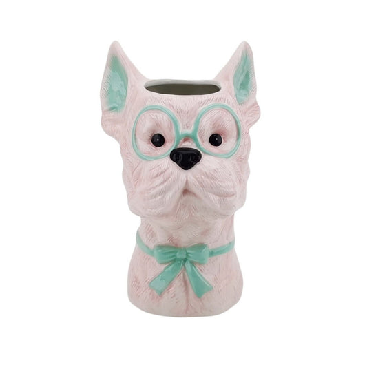 Vase dog bulldog mint cream in ceramic