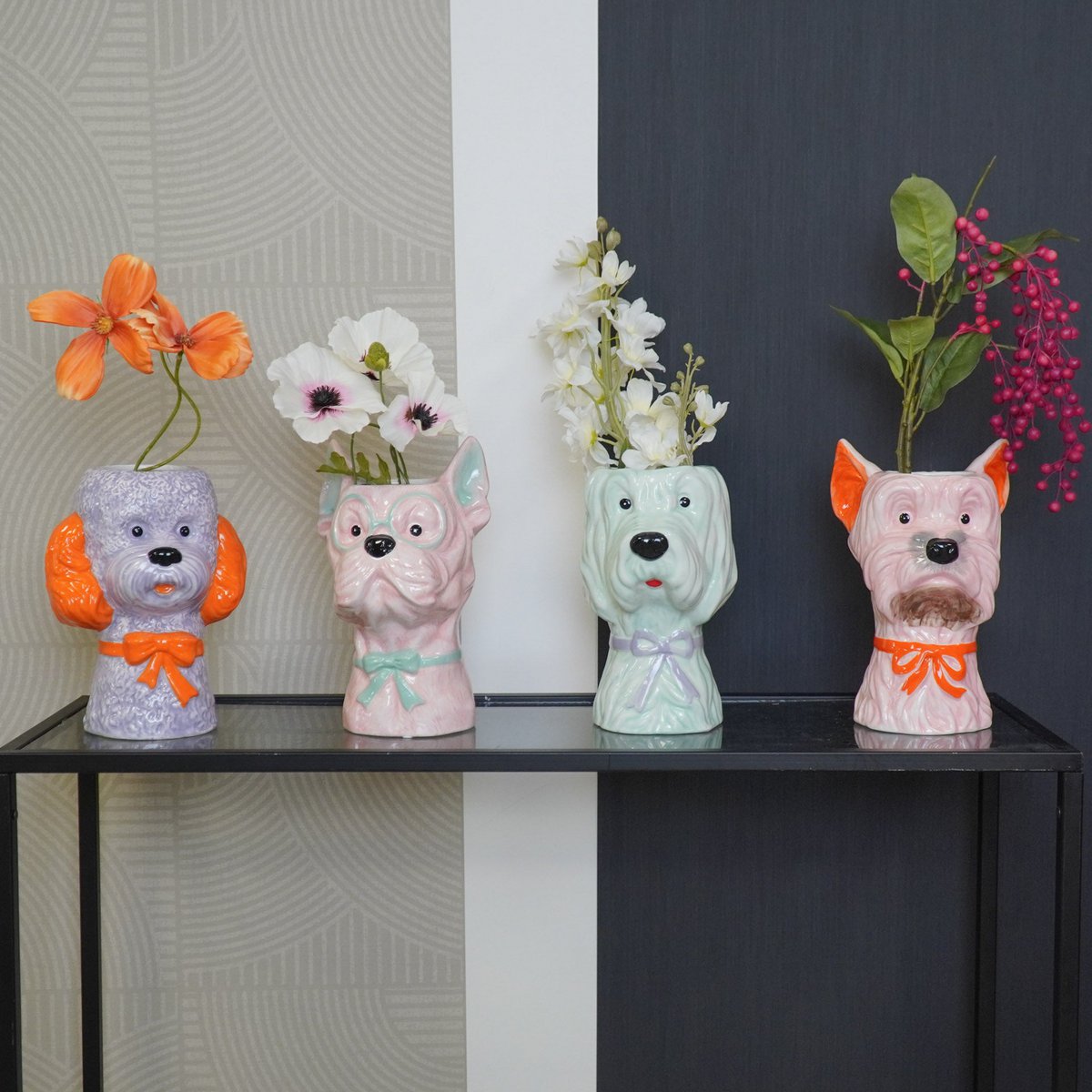 Vase Hund Bobtail mint Keramikvase