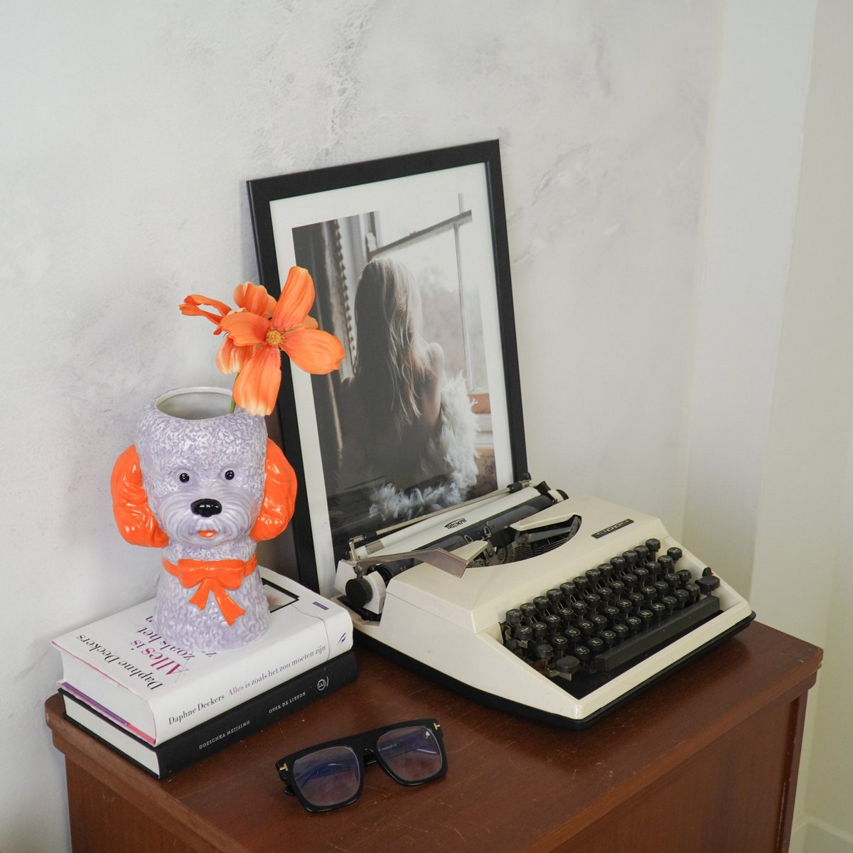 Vase Pudel lila orange Keramik Tischvase