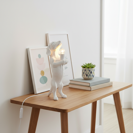 Dachshund Lamp White - Scandinavian Console Close-up