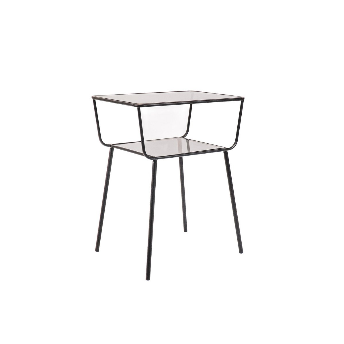 Schwarzer Nachtschrank aus Glas und Metall mit Stauraum, 50 x 35 x 60 cm