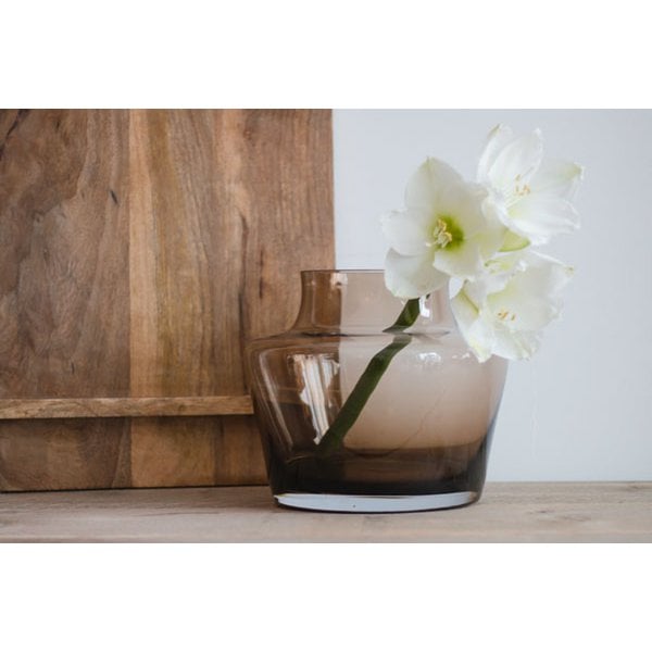 Tischvase Glasvase braun bauchig breit Vase 22 cm