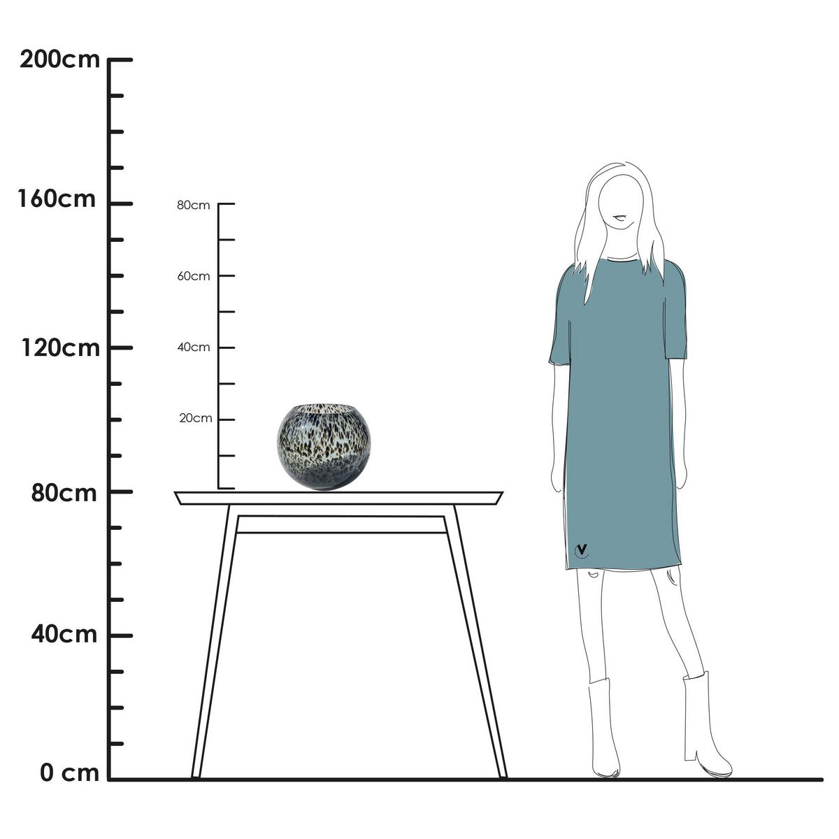 Tischvase Glasvase grau Glas gefleckt 20 cm Kugelvase