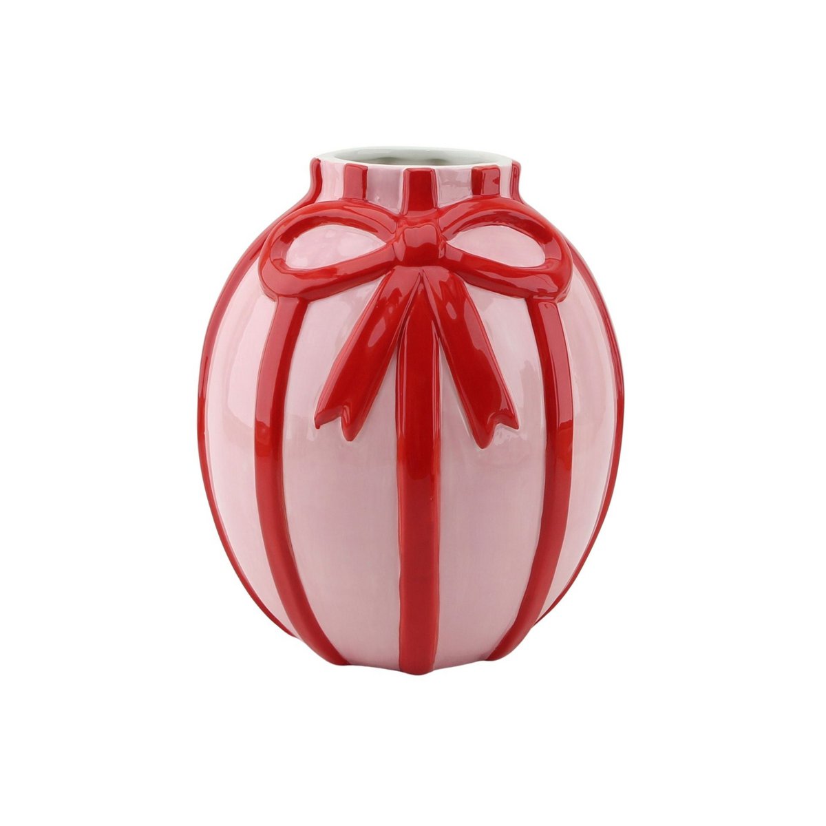 Vase Keramik Rosa Rot 17 cm mit Schleife