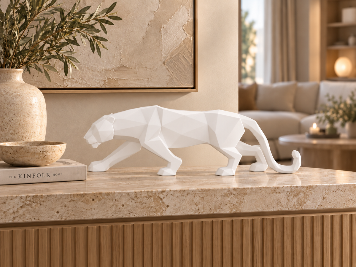 Origami Panther Skulptur Weiß 48 cm – Dekofigur von Present Time