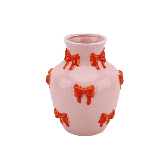 Vase Schleifen Keramik Rosa Rot 14x14x19 cm 3D-Optik