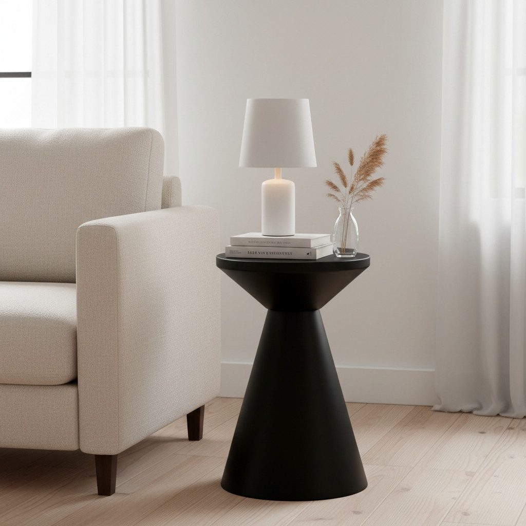 Beistelltisch schwarz rund Metall konisch