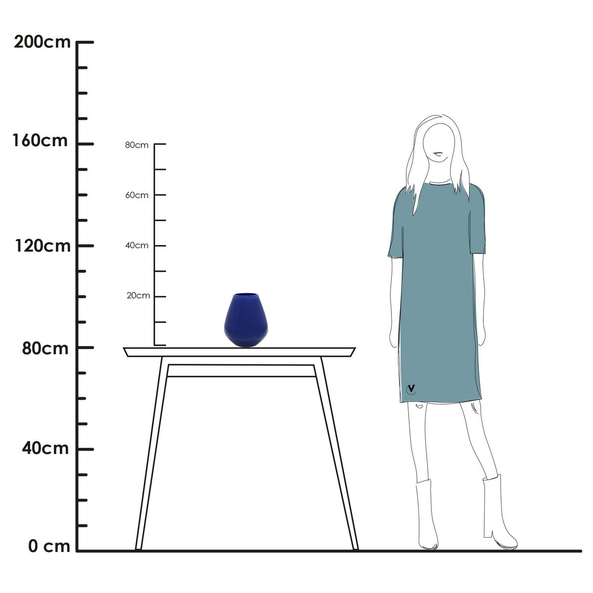 Light blue vase, 20 cm, opaque, mouth-blown