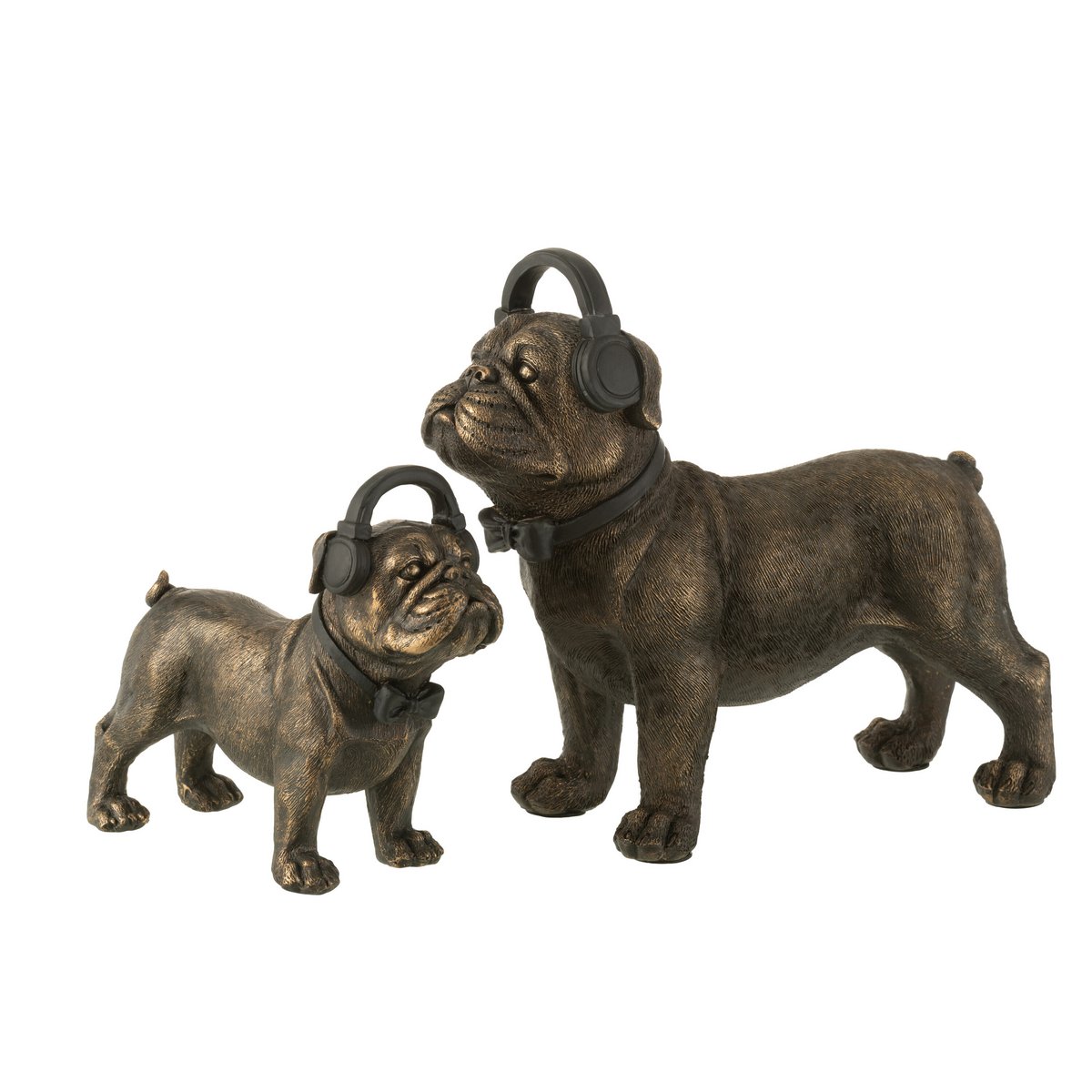 Originelle Bulldoggenfigur mit schwarzen Kopfhörern, detailgetreu und hochwertig verarbeitet