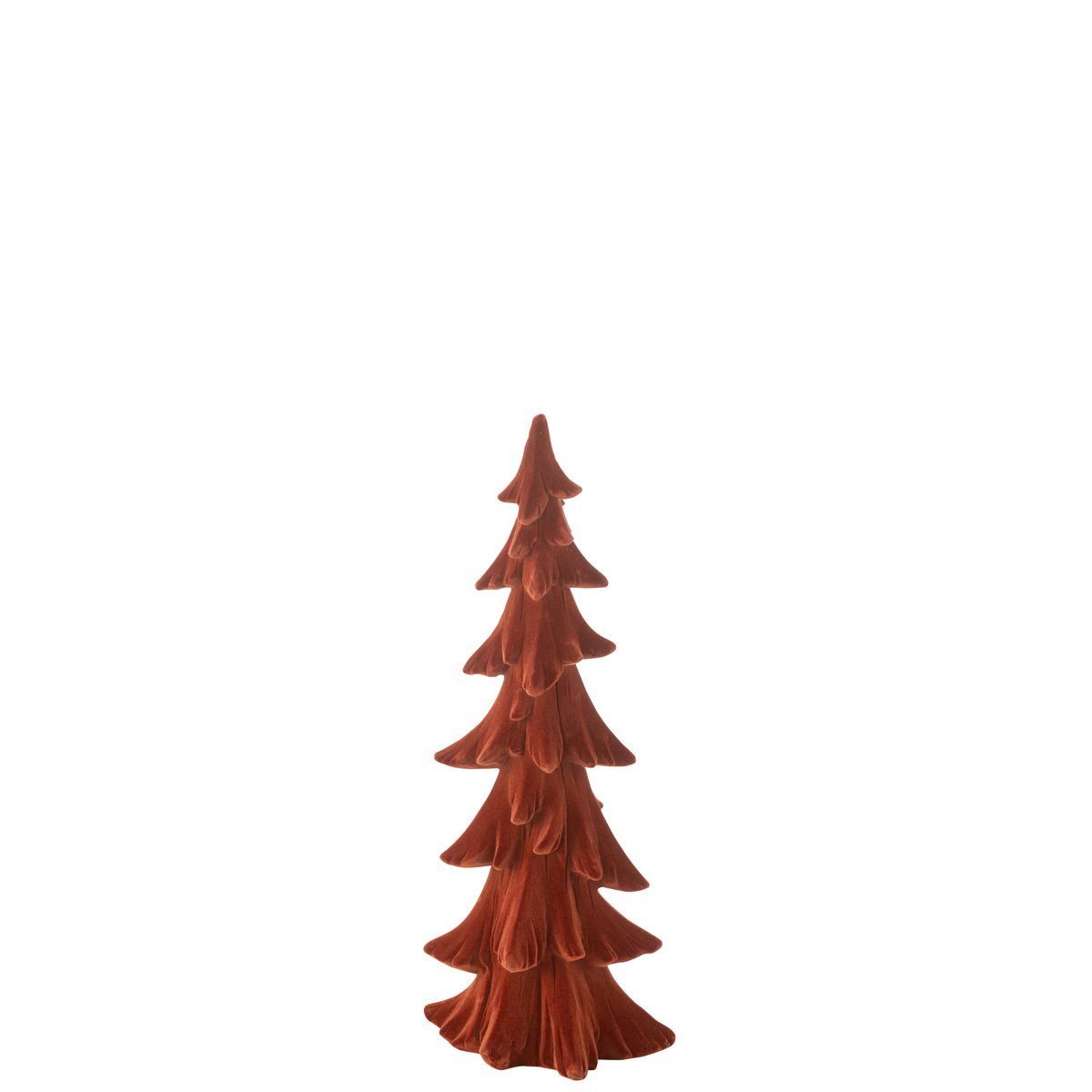 Mit Samt beflockter Tannenbaum als Dekofigur für Weihnachten in hellem Rot