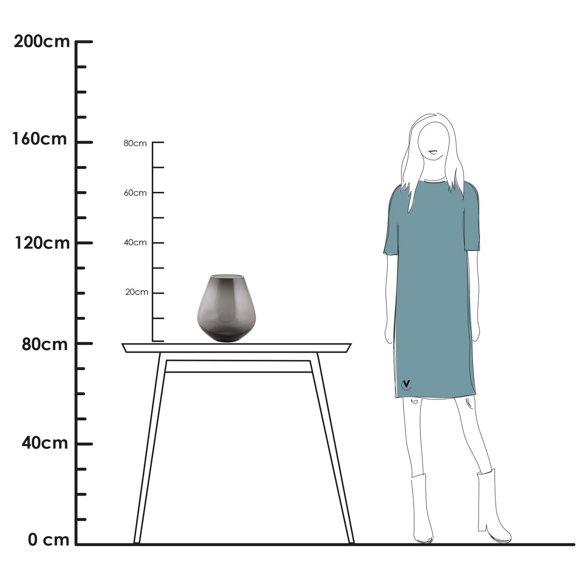 Vase grau 28 cm mundgeblasen durchscheinend