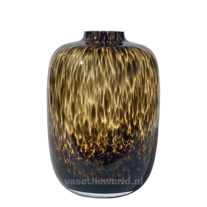 Vase aus Glas im Zylinderform mit Braungold Geflecktem Muster ähnlich Animalprint