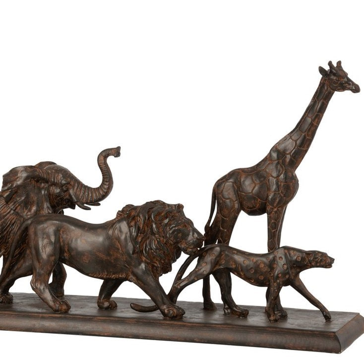 J-Line Animaux africains sur socle marron L 