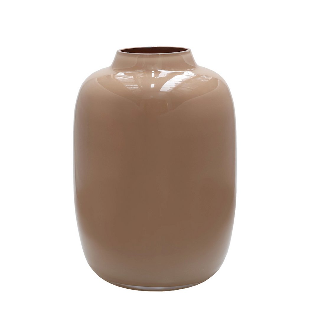 Breite Vase In Sandfarben mit schmaler Öffnung Leicht glänzend modern und handgefertigt