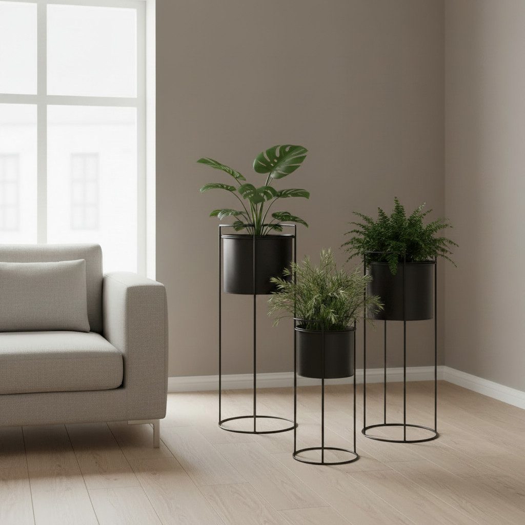 Pflanzentopf-Set Schwarz 80 cm – Pflanzgefäß aus Eisen