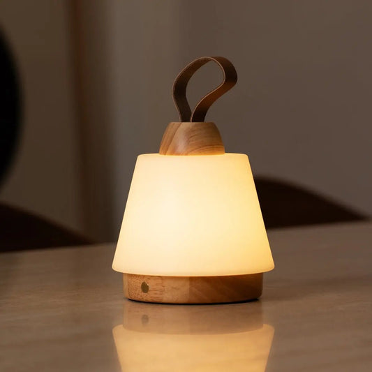Wiederaufladbare LED Tischlampe LIV Hellbraun mit Lederband dimmbar