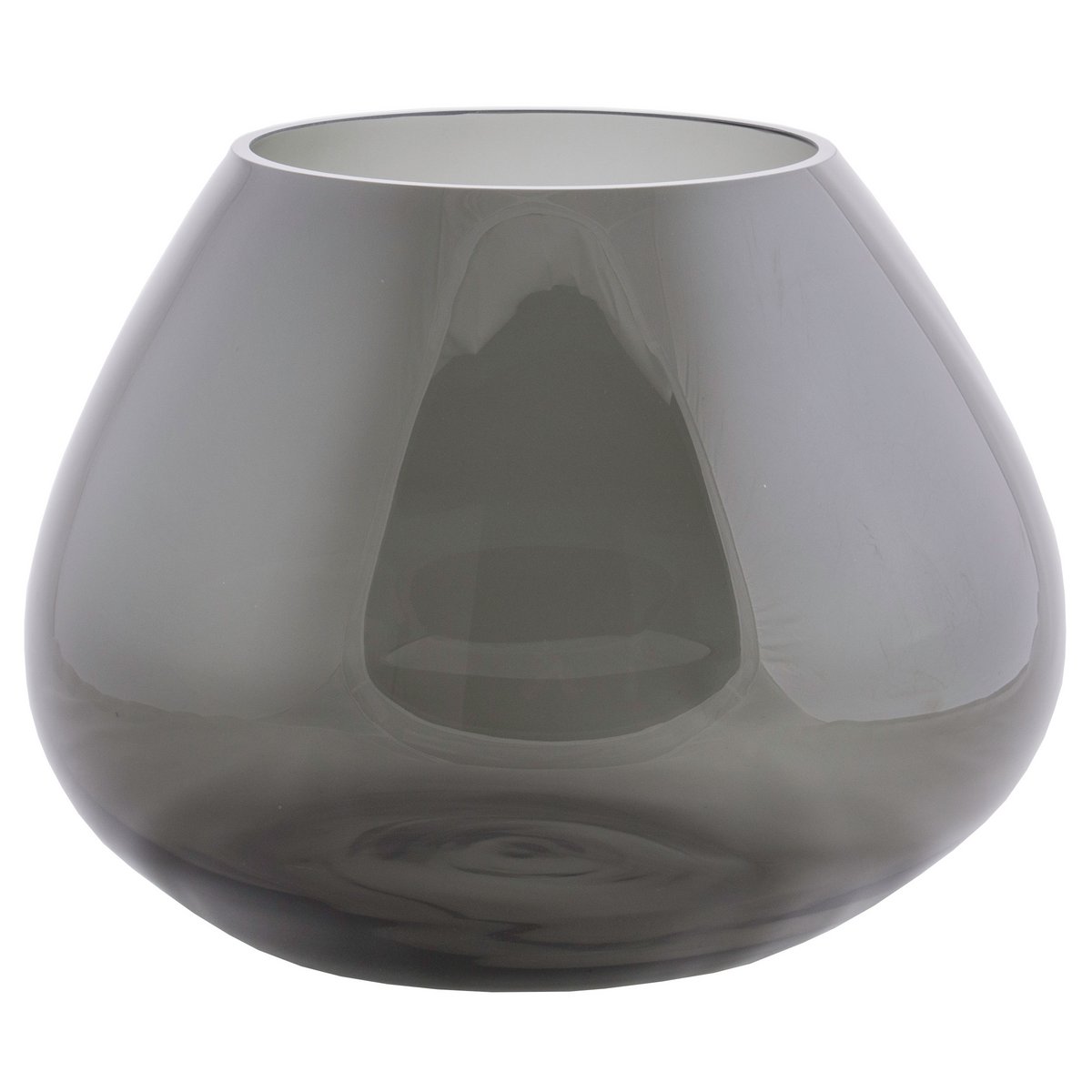 Glass vase, grey, round, mouth-blown, 25 cm