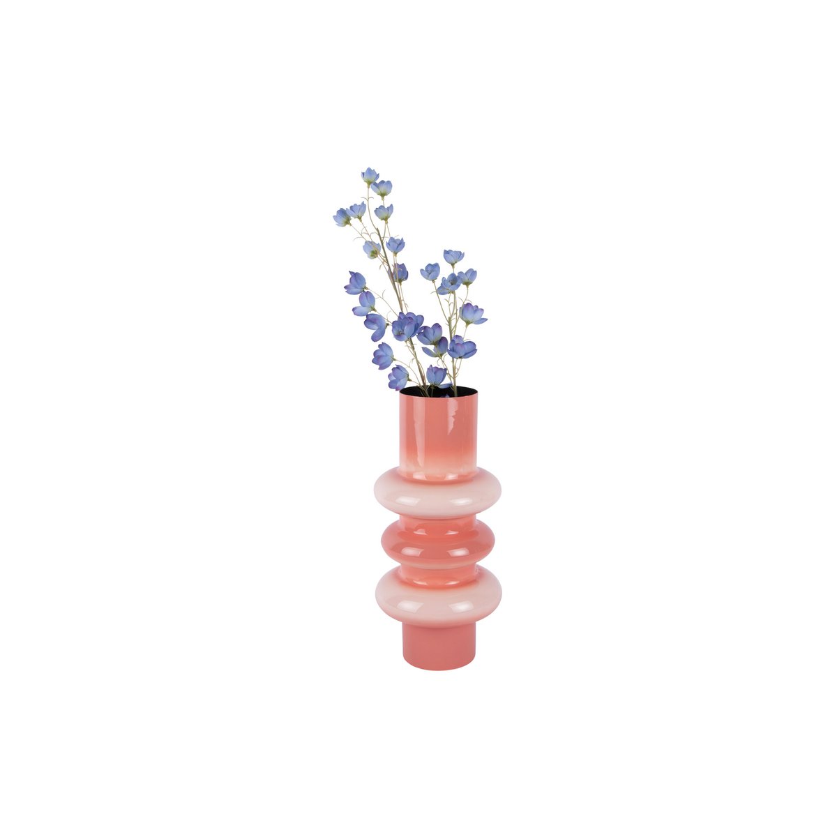 Present Time Vase Grato Medium in Roségold mit einem einzelnen blauen Blütenzweig