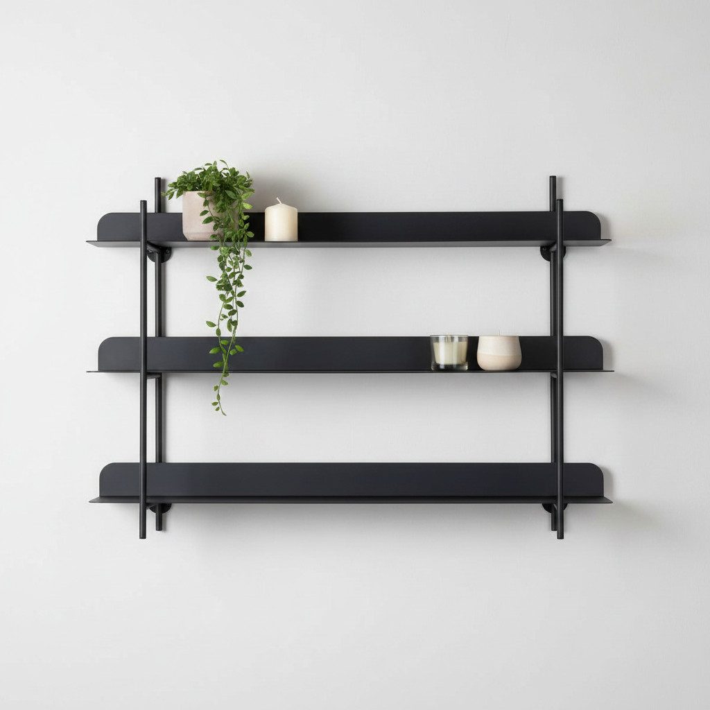 Wandregal Metall 3 Ebenen modern 60x42 cm Küche schwarz