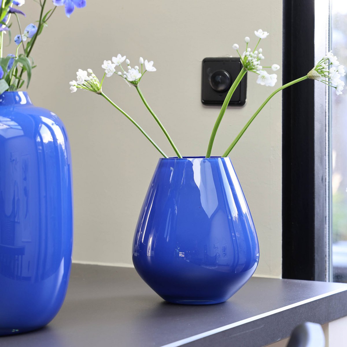 Light blue vase, 20 cm, opaque, mouth-blown
