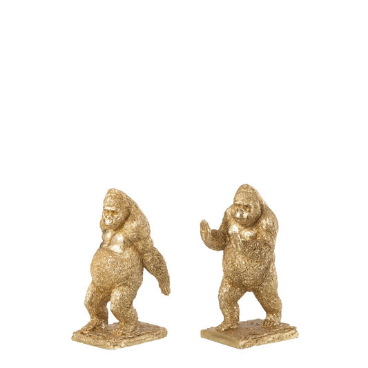 2er-Set Gorilla Buchstützen in Gold von J-Line, aus Polyresin, stylische Deko